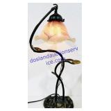 Working Flower Glass Shade & Metal Base Lamp