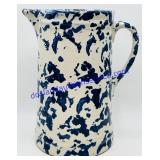 Blue Spongeware Pattern Large Ceramic Pitcher