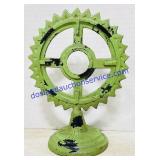 Iron Green Industrial Gear Sculpture