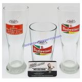 3 Budweiser Branded Drinks Glasses