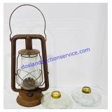 Dietz Kerosene Lantern & 2 Glass Oil Lamp Fonts