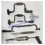 Vintage Ratcheting Bit Braces, Saw Frame & Oil