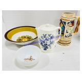 Porcelain Tea Pot, Beer Mug & Stoneware Bowl