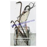 Metal Crate of Crowbars & Chain Load Binder