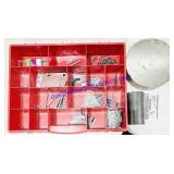 Plastic Parts Bin & 2 Large Scrap Steel Pieces