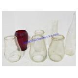 6 Glass Oil Lamp Globes & Garrett Co. Wine Bottle