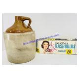 Stoneware Jug & Vintage Sylvania Flashlights
