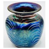 Feather Pattern Iridescent Art Glass Vase
