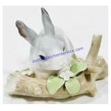 Lladro Bunny On A Log Porcelain Figurine