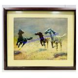 Horses Running Framed Painting. 26ï¿½x22ï¿½