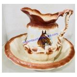 Ceramic Decorative Pitcher and Bowl & Glass Vase