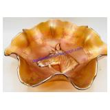 Dugan Marigold Carnival Glass Ruffled Bowl