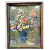 Framed Parrot And Fruit Print. 13ï¿½x17ï¿½