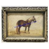 Framed Horse Painting. Some Damage To The