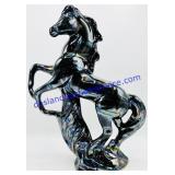 Iridescent Black Glaze Ceramic Horse Figure