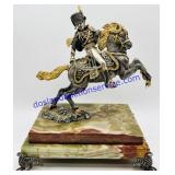 Marble Base Ornate Metal Horse Sculpture
