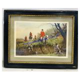 Fox Hunting Print. Frame Has Some Damage. 13ï¿½x11ï¿½