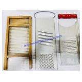 Metal Kitchen Graters & Small Wooden Washboard