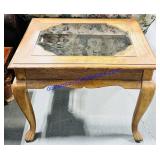 Glass Top Wooden End Table 27x22x21"
