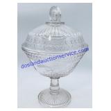 Clear Pressed Glass Pedestal Candy Dish with Lid