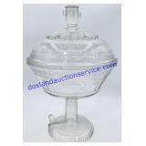Clear Pressed Glass Pedestal Candy Dish with Lid