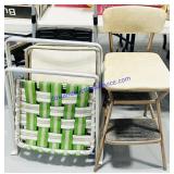 2 Step Ladders, Lawn Chair, & Metal Step Stool