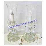 Vintage Clear Glass Hurricane Table Lamps