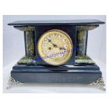 Antique Enamel Chiming Shelf Clock w/Key