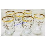 6 Gold Rimmed & Etched Juice Glasses