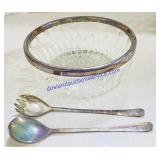 Silverplated Glass Salad Bowl and Servers