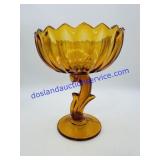 Glass Amber 'Lotus Blossom' Pedestal Compote