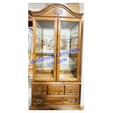 Webb Oak & Glass Shelf Lighted Mirrored Hutch