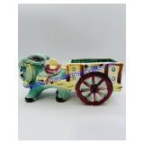 Vintage Donkey Pulling Cart Ceramic Planter