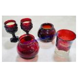 Ruby Red Glass Candleholders and Vases
