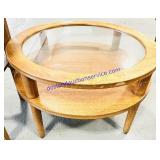 Brass Foot Wooden Glass Top Coffee Table 26x26x16'