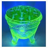Uranium Glass Three-footed Fern Bowl and Flower