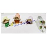 3 Homco Porcelain Eld Pixie Gnomes & Glass