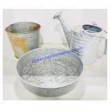 Galvanized Metal Pan, Pail, & Watering Can