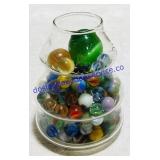 Ribbed Jar of Mixed Marbles
