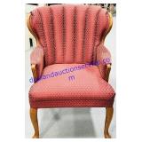 Red Upholstery Shell Back Wooden Arm Chair