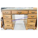 Glass Topped 8 Drawer Wooden Desk (22x44x30')