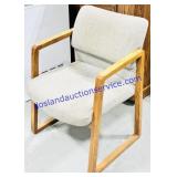Grey Upholstery Squared Wooden Guest Armchair