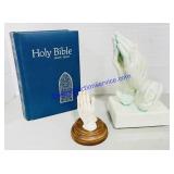 Praying Hands Sculptures and Bible