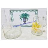 Plastic Tray, Salad Bowl & Servers and Glass