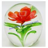 Poppy Flower Clear Art Glass Paperweight