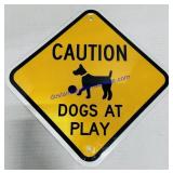 Metal Caution Dogs At Play Sign 12x12ï¿½