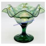 Fenton Green Carnival Glass Rose Wreath Dish