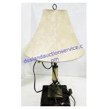 Working Adjustable Wood & Brass Lamp w/ Damaged