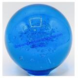 Blue Trapped Bubble Art Glass Paperweight