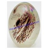 Iridescent Peacock Pattern Art Glass Paperweight